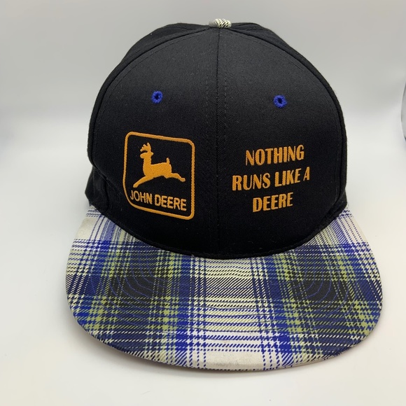 Vintage John Deere 'Nothing Runs Like A Deere' Retro Plaid Snapback Hat - Picture 1 of 16